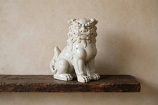 Vintage 1965 White Ceramic Foo Dog Guardian Lion Statue Mid Century picture