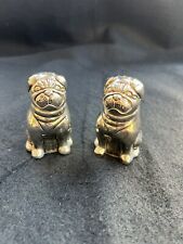 Vintage Silver Plated Metal Pug Bulldog Dog Salt And Pepper Shakers With Plugs picture