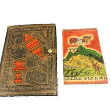 Machu Picchu Tooled Leather Journal + Notepad Vintage Handmade Souvenir Peru picture