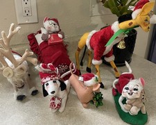 Annalee Christmas Mouse, Giraffe, Reindeer, And Dog Felt Dolls Set of 6 *dscptn* picture