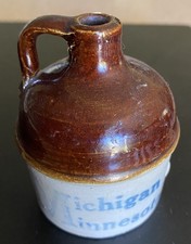 Mini Jug Michigan vs Minnesota Early 1900's Stoneware Crock picture