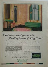 1929 standard sanitary Plumbing fixtures green bathtub sink Art Deco design ad picture