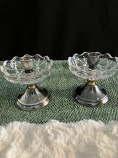Vintage Landes Cut Crystal Silver Plated Taper Candle Holders Set of 2 Italy 80s picture