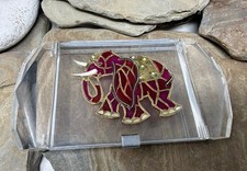 Rare VTG  Belle Lucite Acrylic Elephant Stained Glass Makeup Compact Rectangular picture