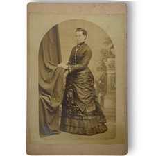 1890s Studio Photograph Woman Posing in Fancy Victorian Dress picture