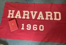 Vtg Harvard University 1960 Wool Felt Stitched Banner 34x60 Class Book 25 Year picture