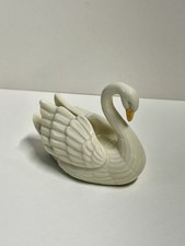 Vintage Lenox Swan Figurine 24kt Accents Wedding Bridal Cake Topper Card Holder picture