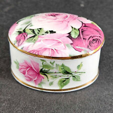 Vintage Mini Pink Rose Trinket Box Bone China England picture
