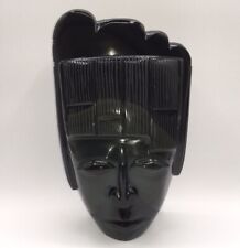 Large Vtg  Hand Carved Rainbow Obsidian Aztec Stone Face Volcanic Glass Polished picture