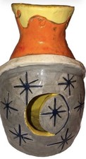 Pottery nice hand-made candle incense burner Vase ? Moon Stars And Sun  picture