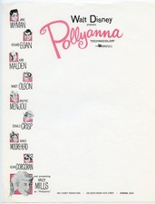Hayley Mills 1960 POLLYANNA Walt Disney Vintage Publicity Letterhead Stationery picture