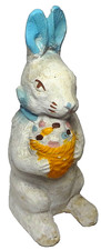 c1940's CHALKWARE EASTER BUNNY or RABBIT holding EASTER EGG BASKET - NICE picture