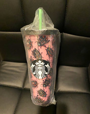 Starbucks 2017 Pink Beetle Bug Print Cold Cup Tumbler w/ Lid & Green Straw BNWT picture