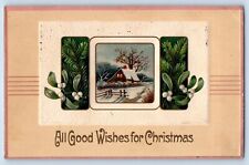 Chicago IL Postcard Good Wishes Christmas Mistletoe Winter Scene Embossed 1908 picture