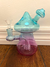 6” Premium Glass Water Pipe Neon Blue/Purple Mushroom 14mm picture