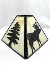 Tiffany Style Lampshade￼ Moose￼ Tree Stained Glass ￼￼￼Metal Lodge Cabin Square picture