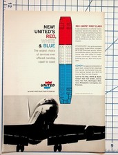 1964 United Airlines Ad Red White Blue Jet Flight Service Classes Ephemera picture