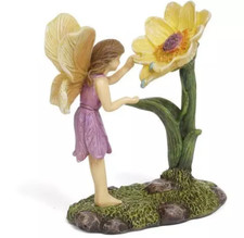 Marshall Home & Garden Fairy Collecting Water From Yellow Flower Figurine MG360 picture