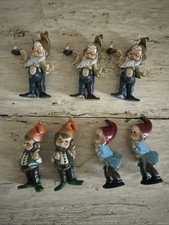 Vintage Gnome Elf Figurine Ornaments Set 7 Multicolor Whimsical Christmas Pixie picture