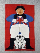 Vintage Ulster Linen Tea Towel John Bull Bulldog Union Jack UK England Vibrant picture