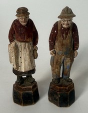 Vintage Scandinavian Style Carved Wood Grandma Grandpa Old Couple Folk Art Pair picture