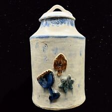 Antique Stoneware Large Cookie Jar 3D Vintage Studio Art Pottery 13”T 8”W picture