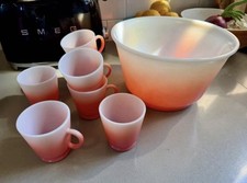 Hazel Atlas Punch Bowl Set In HTF Pink Flamingo picture
