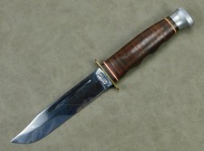 Vintage KA-BAR 1207 Fighting Knife Stacked Leather Cole Era USA 1966-1980 picture