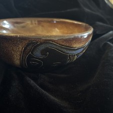 Mara Mexico Stoneware Art Pottery 7” Serving Bowls Three Faces Blue Brown Black picture