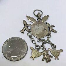 10.6g ANTIQUE GUATEMALA HAND MADE 60% SILVER 1 REAL 1899 TESTED BIRDS PENDANT picture