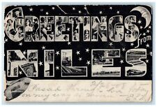 1908 Greetings From Stars Moon Niles Ohio OH Multiview Vintage Antique Postcard picture