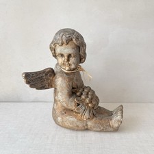 Vintage Cherub Angel Statue Holding Grapes Gilt Old World Decor 10”H picture