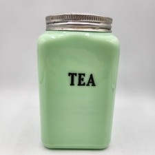 Vtg McKee Jadite Jadeite Skokie Green Tea Canister 28 Oz GLOWS picture