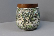 Vintage 1960s Dereso Pottery Jar Wooden Lid Humidor Tobacco Pot Hunting Scene Rare picture