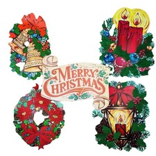 Vtg 80s Lot of 5 Christmas Flocked Die Cuts Peck Inc Wall Decor Kitsch 2-sided picture
