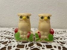 Vintage 1977 White Celluloid Owl Salt and Pepper Shakers - Chadwick Hong Kong 3