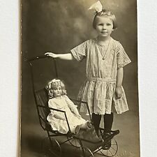 Antique RPPC Real Photograph Postcard Girl With Beloved Doll Curly Hair Delta OH picture