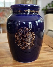 Vintage Cobalt Blue Porcelain Vase, Gold Floral Gilding, LFZ USSR picture