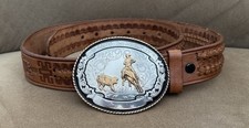 Vintage 1972 SACHA Comstock Silversmiths Silver Cutting Horse Trophy Belt Buckle picture