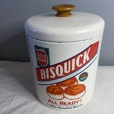 VTG 1982 Bisquick Gold Medal Advertising Canister With Wood Handle With Recipes picture
