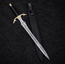 Hand Forged Elven Fantasy Sword,Vine Engraved Blade,Silver Hilt & Leather Sheath picture