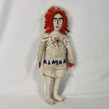 Vtg Mid Century Alaskan Native Beaded Leather Doll Collectible Authentic 9.5” picture