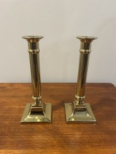 Pair Vintage Virginia Metalcrafters Solid Brass Column Candlesticks 8.5
