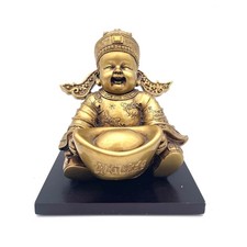 Vintage Laughing Boy Figurine Gold Ingot Prosperity Statue OS Gold Good Asian picture