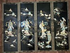 Vintage Asian 4 Panels Art Japanese Geishas Mother OF Pearl Chinese  picture