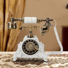 White Vintage Rotary Landline Telephone with Ornate Cradle picture