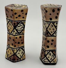 Vintage Hancrafted Soapstone Animal Print Candlestick Holders Made in Kenya S/2 picture