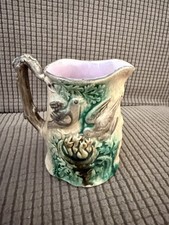 Antique Majoliea Hand Painted Bird Nest Tree Branch Pitcher. Beautiful 4X4 in.  picture
