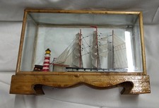 VINTAGE NICE HAND MADE WOOD SAILBOAT SHIP TALLSHIP GLASS CASE DESK GIFT 7