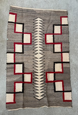 Vintage Navajo Rug 59x36 inch Klagetoh Ganado Stepped Geometric Grey Red picture